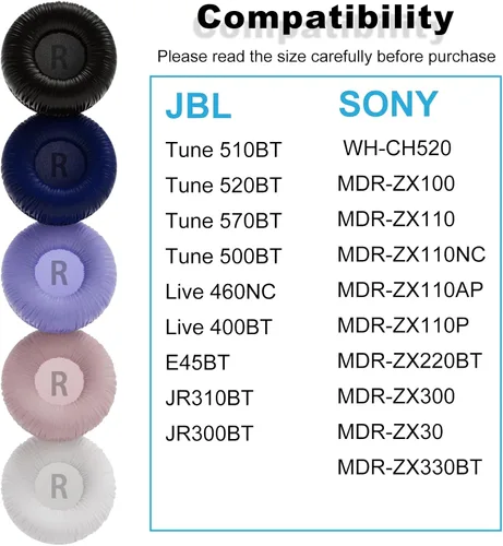 Miniatura 3 de Almohadillas de repuesto compatibles con JBL Tune 510BT / 520BT / 570BT / 500BT / 500 / 525BT / Junior 320BT / 320 / JR310BT, Sony WH-CH520