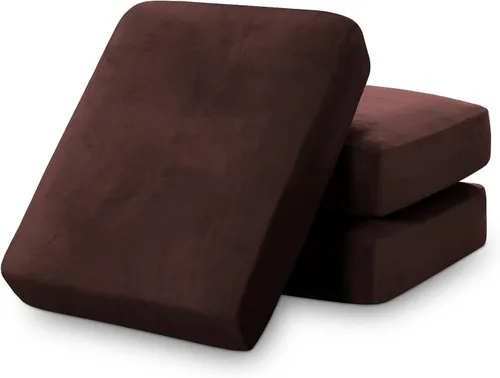 Miniatura 27 de PrinceDeco Funda marrón para muebles, 2 fundas de cojín elásticas de terciopelo para cojines individuales, aptas para mascotas, se mantiene en su