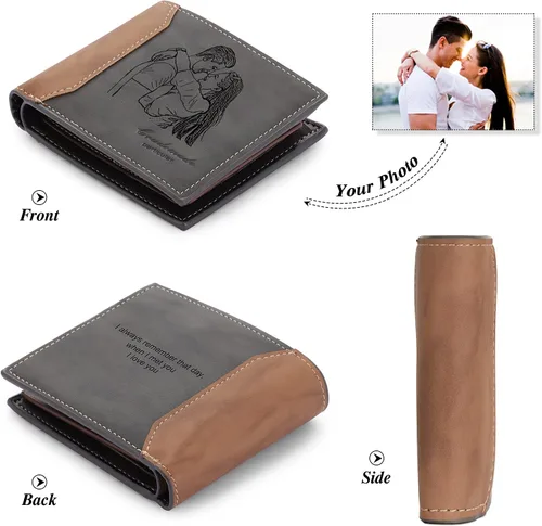 Miniatura 7 de Billetera personalizada para hombres, billetera con fotos personalizada, billetera plegable casual, regalos para papá, marido, novio, padre, Gris