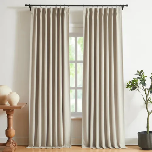 Miniatura 20 de Vision Home Cortinas marrones con pliegues pinzados de bloqueo total, cortinas de ventana de lino mezclado para oscurecimiento de la habitación, 95