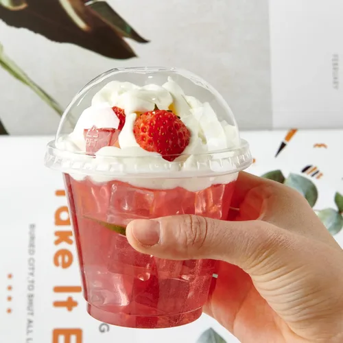 Miniatura 2 de Lilymicky Paquete de 200 vasos de plástico transparente de 9 onzas con tapas de cúpula, tazas de postre transparentes para helado, café con leche