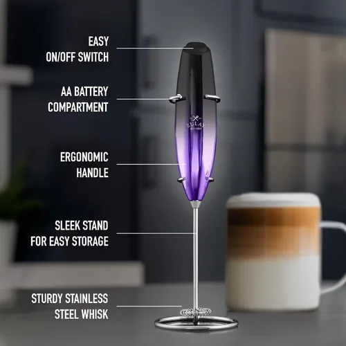 Miniatura 299 de Zulay Milk Boss Espumador de leche potente manual, hace espuma para latte, batidor para mezclar bebidas, café, miniespumador para capuchino, frappé