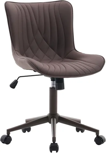 Miniatura 5 de YOUTASTE Silla de escritorio de oficina sin brazos con ruedas, silla giratoria ajustable, tapizada de piel sintética, soporte ergonómico