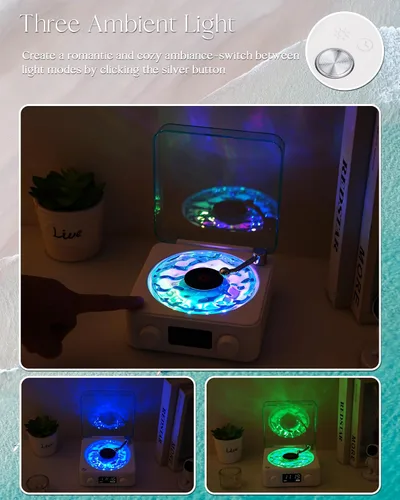 Miniatura 2 de Waves Altavoz Bluetooth de Vinilo, Estilo Reproductor de Discos de Vinilo con Ruido Blanco de Sonido Oceánico, Altavoces Bluetooth Retro con Luz