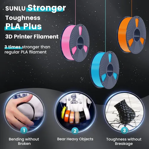 Miniatura 3 de SUNLU - Filamento PLA Plus para impresora 3D, 1.75 mm, bobina de 1 kg (2.2 lb), enrollado de forma ordenada, precisión dimensional ±0.02 mm
