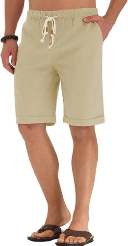 Miniatura 11 de Sailwind Pantalones cortos de lino para hombre, pantalones cortos casuales de playa con cordón