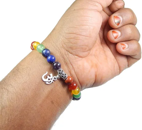 Miniatura 4 de Om encanto siete poder de curación Chakra Yoga 8mm. Natural abalorio pulsera elástica
