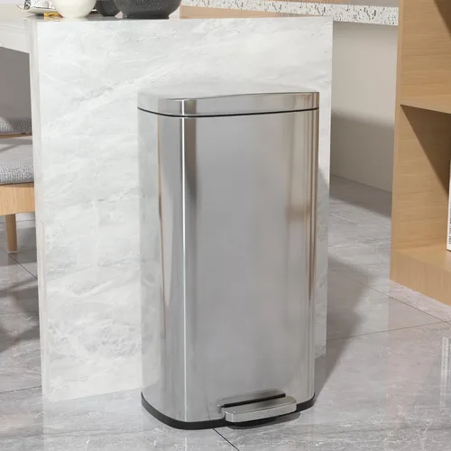Miniatura 9 de Cubo de basura de acero inoxidable de 10 galones con tapa y asa con bisagras y asa, papelera de metal para cocina, hogar, cocina, oficina, papelera