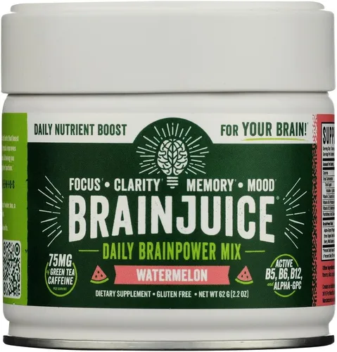 Miniatura 9 de BrainJuice Suplemento de apoyo cerebral nootrópicos, polvo sin gluten para energía y concentración, mezcla de bebida con L teanina, Alpha GPC