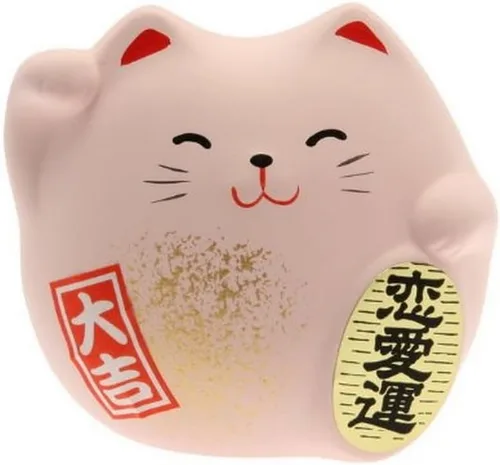 Miniatura 7 de JapanBargain Figura japonesa de gato de la suerte de Maneki Neko, estatua de cerámica de gato de la fortuna de Feng Shui para riqueza y buena Dorado