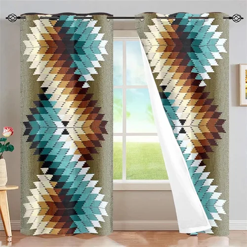 Miniatura 48 de FUSURIRE Paneles de cortina de ventana con estampado geométrico abstracto de 63 pulgadas de largo, con ojales para tratamiento de ventanas