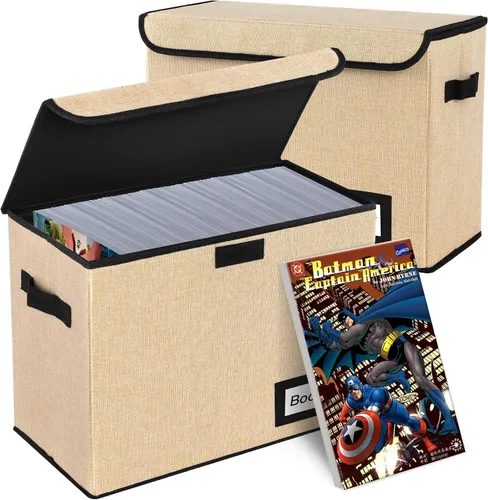 Miniatura 22 de Paquete de 2 cajas de almacenamiento para cómics, colección de 40 cm x 20 cm x 30 cm, plegable, contenedor organizador para 160-180 cómics, estante