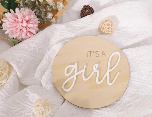 Miniatura 4 de 1 letrero de madera con texto en inglés "It's a Girl", decoración bohemia de revelación de género, anuncio de embarazo acrílico para niño o niña