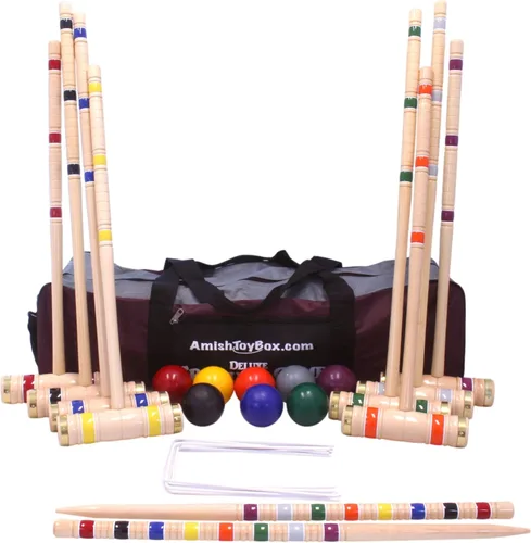 Juego de Croquet Deluxe para 8 jugadores con bolsa de transporte (cuatro asas de 28 pulgadas/cuatro asas de 32 pulgadas)