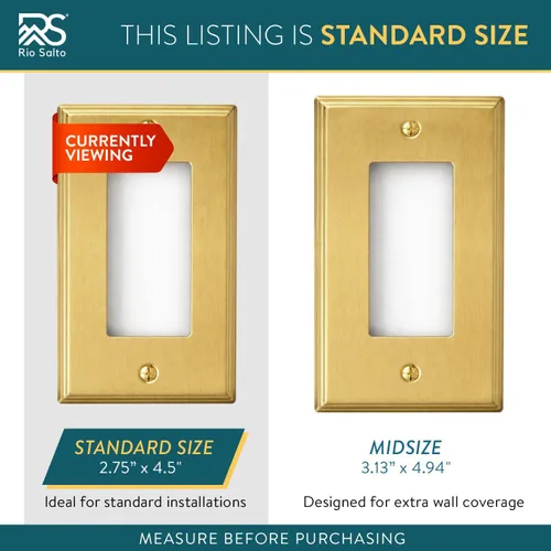 Miniatura 3 de Rio Salto BRASS - Placa de pared moderna de metal dorado para interruptor de luz o cubierta de enchufe, placa de pared para receptáculo individual