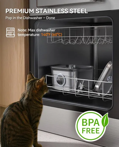 Miniatura 3 de Fuente de agua para gatos de acero inoxidable, 2.8 L con bomba ultra silenciosa de 20 dB, ideal para mascotas tímidas, ventana LED de nivel de agua