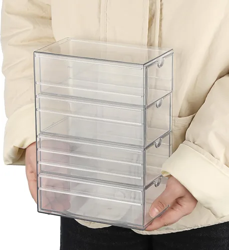 Miniatura 8 de Hipiwe Organizador de Cajones de Plástico Transparente Organizador de Accesorios para el Cabello Caja con 4 Cajones Extraíbles Caja