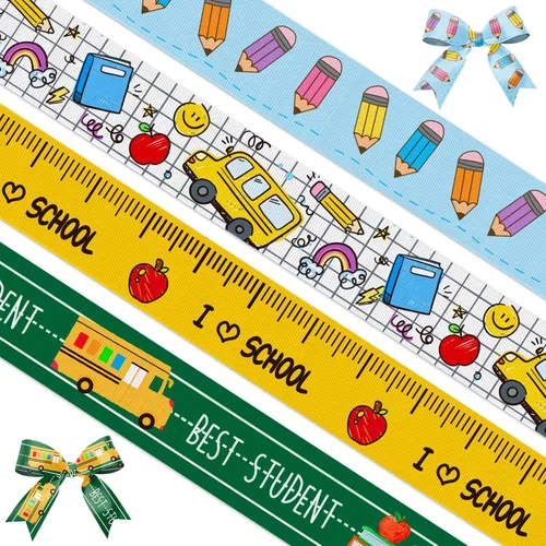 Miniatura 10 de 9 rollos de cintas de grogrén de regreso a clases de 27 yardas – rojo, azul y amarillo – Cintas de envoltura de regalo de 3/8 pulgadas