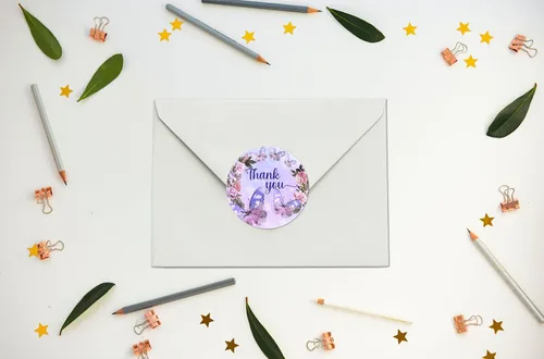 Miniatura 9 de Mariposa 40 calcomanías de agradecimiento, etiquetas redondas brillantes grandes de 2 pulgadas, tema para baby shower, cumpleaños, boda, despedida