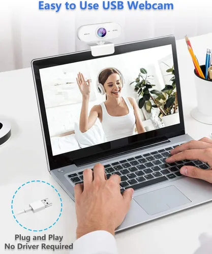 Miniatura 6 de Cámara web para PC con micrófono, Full HD 1080P Blanca, Cámara web para Mac y Laptop, Mini USB C Cámara externa con clip para computadora de Blanco