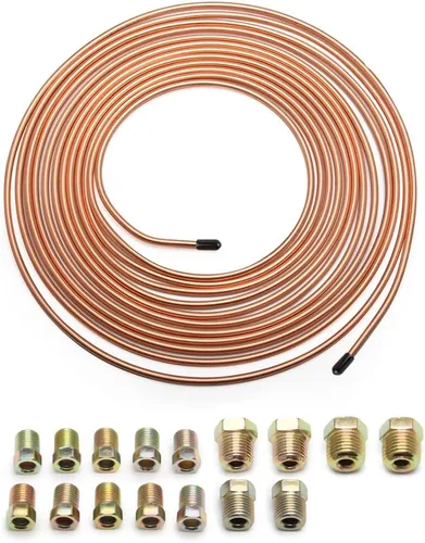 Miniatura 9 de Kit de línea de freno de cobre chapado en zinc de 25 pies de 3/16 - Incluye 16 conexiones de abocinado invertido - Kit de reparación universal