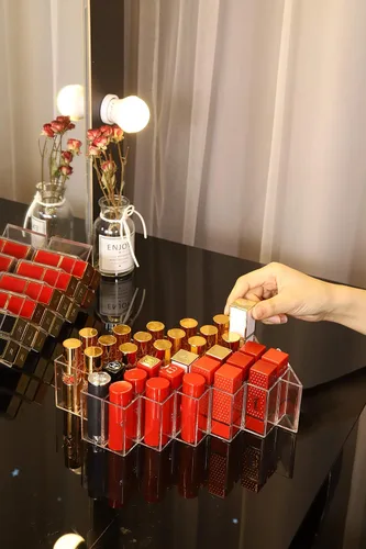Miniatura 8 de Organizador de lápiz labial en 64 espacios, torre de lápiz labial apilable en forma de pez, soporte de almacenamiento de brillo de labios, perfecto