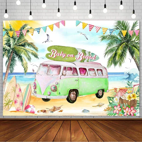 Miniatura 9 de AIBIIN Telón de fondo para baby shower de bebé a bordo de 7 x 5 pies para niño, tropical, verano, mar, playa, baby shower, fotografía, fondo