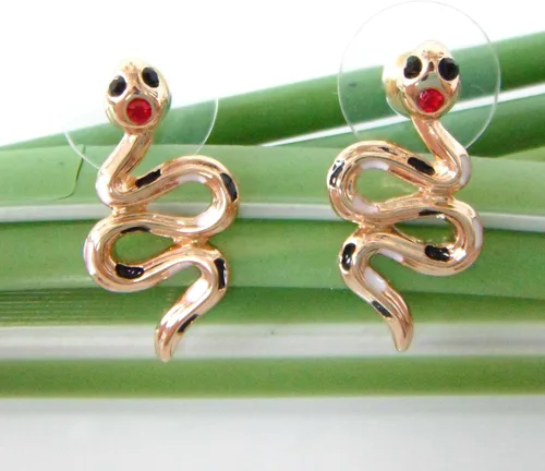Miniatura 63 de Navachi Pendientes colgantes de gota de serpiente con forma de pera multicolor de cristal chapado en oro de 18 quilates