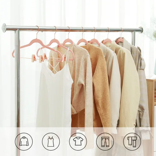 Miniatura 2 de SONGMICS Paquete de 24 Perchas para Pantalones, Perchas para Abrigos de 16.7 Pulgadas con Clips Móviles de Color Oro Rosa, Resistentes