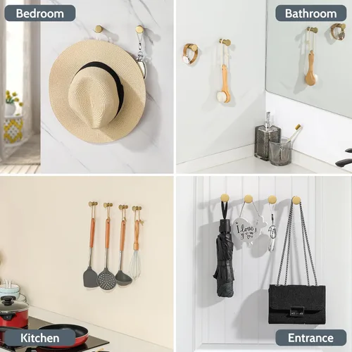 Miniatura 7 de SAYAYO Ganchos de Abrigo Dorados Montados en la Pared, Ganchos para Toallas para Baños Ganchos Modernos para Batas, Ganchos de Pared de Servicio Oro