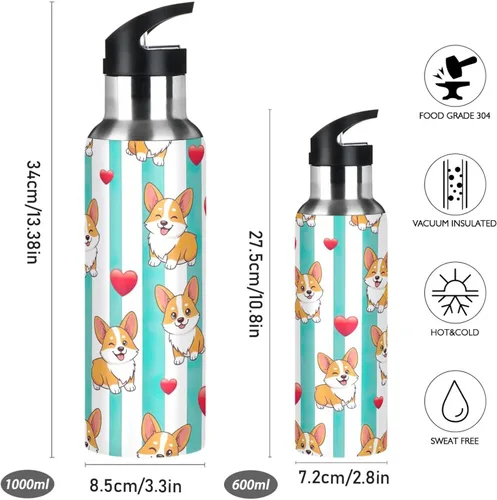 Miniatura 2 de Stainless Steel Water Bottle 20 Oz, BPA-Free Sport Water Bottle Insulated for Gym Outdoor Travel School, Cute Dogs Aqua White