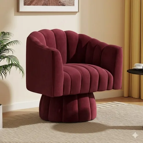 Miniatura 14 de Dewhut Silla giratoria decorativa, silla giratoria de 360° con reposabrazos, tapizada de piel sintética, sofá individual, silla de lectura para sala