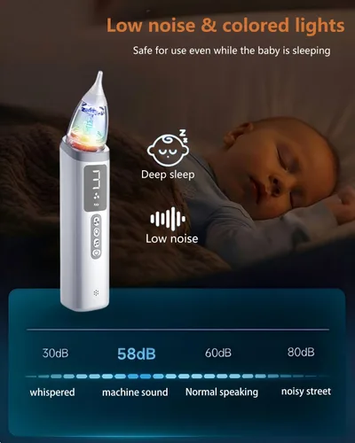 Miniatura 4 de Aspirador nasal para bebé, aspirador nasal eléctrico para bebé, para aliviar la congestión nasal, limpiador de nariz con 3 puntas de silicona, nivel