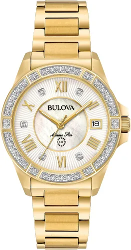Bulova Ladies' Marine Star 'Series L' 3-Hand Day Date Quartz Diamond Watch, Sapphire Crystal, 100M Water Resistant, Mother-of-Pearl Dial, 34mm