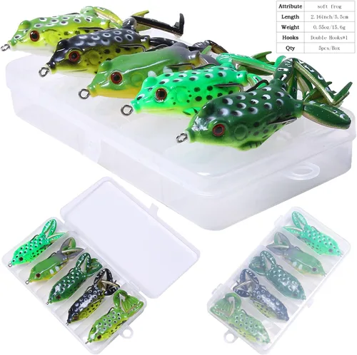 Miniatura 3 de Señuelo de rana, señuelos de pesca de topwater, señuelos de rana para pesca de lubina, cebos suaves de rana de agua superior con señuelos de pesca