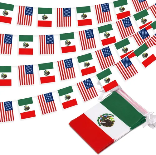 Banderín de bandera de amistad estadounidense y mexicana, mini banderas de Estados Unidos México, decoración nacional de país para escuela, fiesta,