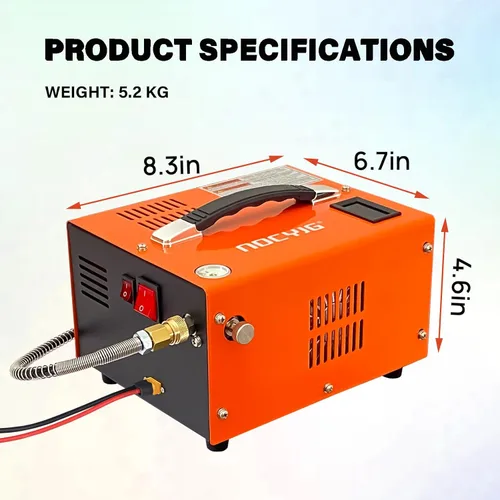 Miniatura 2 de Compresor de aire PCP 4500PSI Compresor PCP portátil, 12V DC/110V AC Compresor PCP para pistolas de aire con parada manual, con adaptador de Naranja