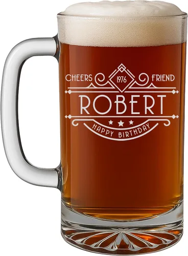 Miniatura 9 de Taza de cerveza de vidrio grabada vintage de 16 onzas, regalos de feliz cumpleaños 50 para él, mujeres, hombres, saludos a convertirse en un hombre