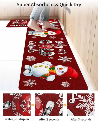 Miniatura 4 de Tapete de baño de muñeco de nieve rojo para bañera, antideslizante, de secado rápido y absorbente, tierra de diatomeas, fregadero, dormitorio