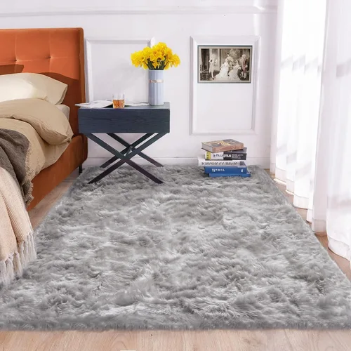 Miniatura 68 de ORINOVA Alfombras de pelo sintético lavable de color gris plateado claro para dormitorio, alfombra de felpa para sala de estar, alfombra