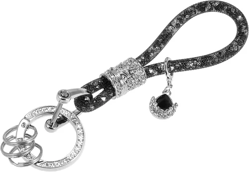 X AUTOHAUX Llavero de cristal sintético para automóvil, accesorios universales con diamantes de imitación de repuesto, Negro -