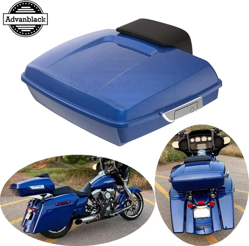 Miniatura 3 de Moto Onfire cajuela para equipaje Tour-Pak para moto con respaldo para Harley Davidson 14 Later Touring Street Glide FLH FLHX FLHR., Azul