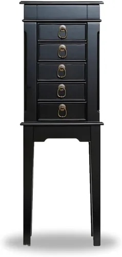 Miniatura 2 de Hives and Honey Kennedy Jewelry Armoire - Moderno organizador de almacenamiento de madera con ganchos para collares, 5 cajones y espejo de tocador