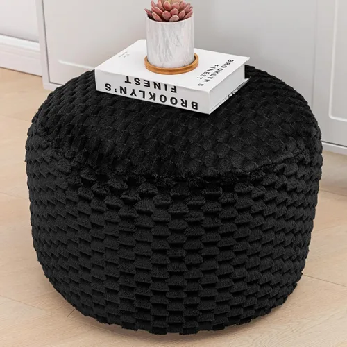Miniatura 7 de Puf Otomano Redondo Relleno de Fibra de Felpa Puf Otomano Reposapiés Taburete Saco de Frijoles Otomano Puf de Piso para Dormitorio Sala de Estar