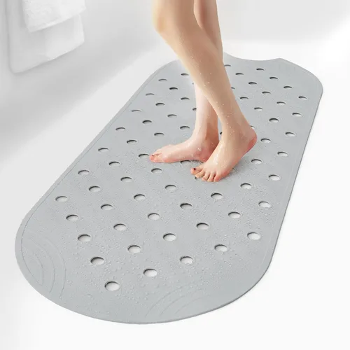 Miniatura 8 de Tapete de Goma para Bañera Tapete de Ducha Antideslizante, 31x14 Pulgadas, Tapete de Piso de Bañera con Ventosas y Orificios de Drenaje, Azul