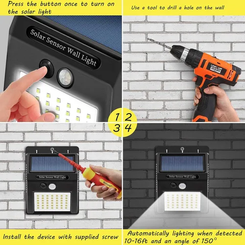 Miniatura 4 de Luces solares con sensor para exteriores, 30 LED, inalámbricas, impermeables, de seguridad, con sensor de movimiento solar, luces de pared