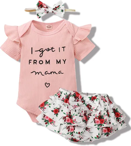 Miniatura 12 de Mioglrie Conjunto de ropa para bebé recién nacida, conjunto de pantalones cortos, conjunto floral de verano, ropa de bebé linda para niña