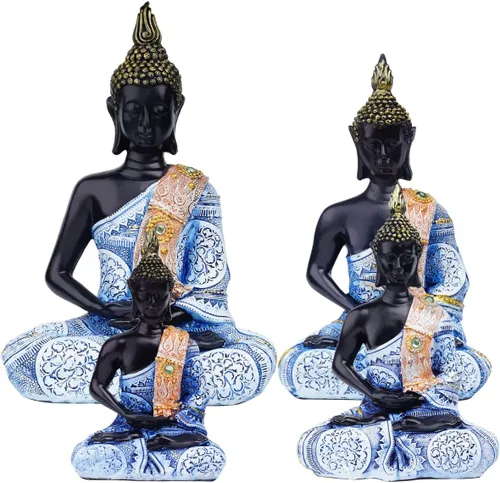 Miniatura 7 de Escultura meditadora de Buda Polystone, estatuas de Buda pintadas a mano, estatuas de Buda para el hogar, decoración de meditación, decoración Azul