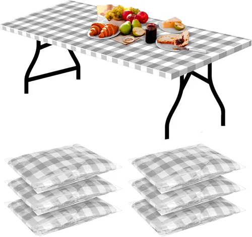 Miniatura 9 de Boao 6 manteles de plástico para mesa de pícnic, 72 x 30 pulgadas, para mesas de 6 pies, desechables, impermeables, a cuadros, en blanco y negro