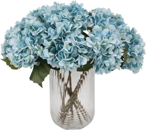 Tifuly Flores artificiales de hortensias azules – 5 piezas realistas individuales de 18.12 pulgadas de tallo largo de seda falsa ramos de hortensias